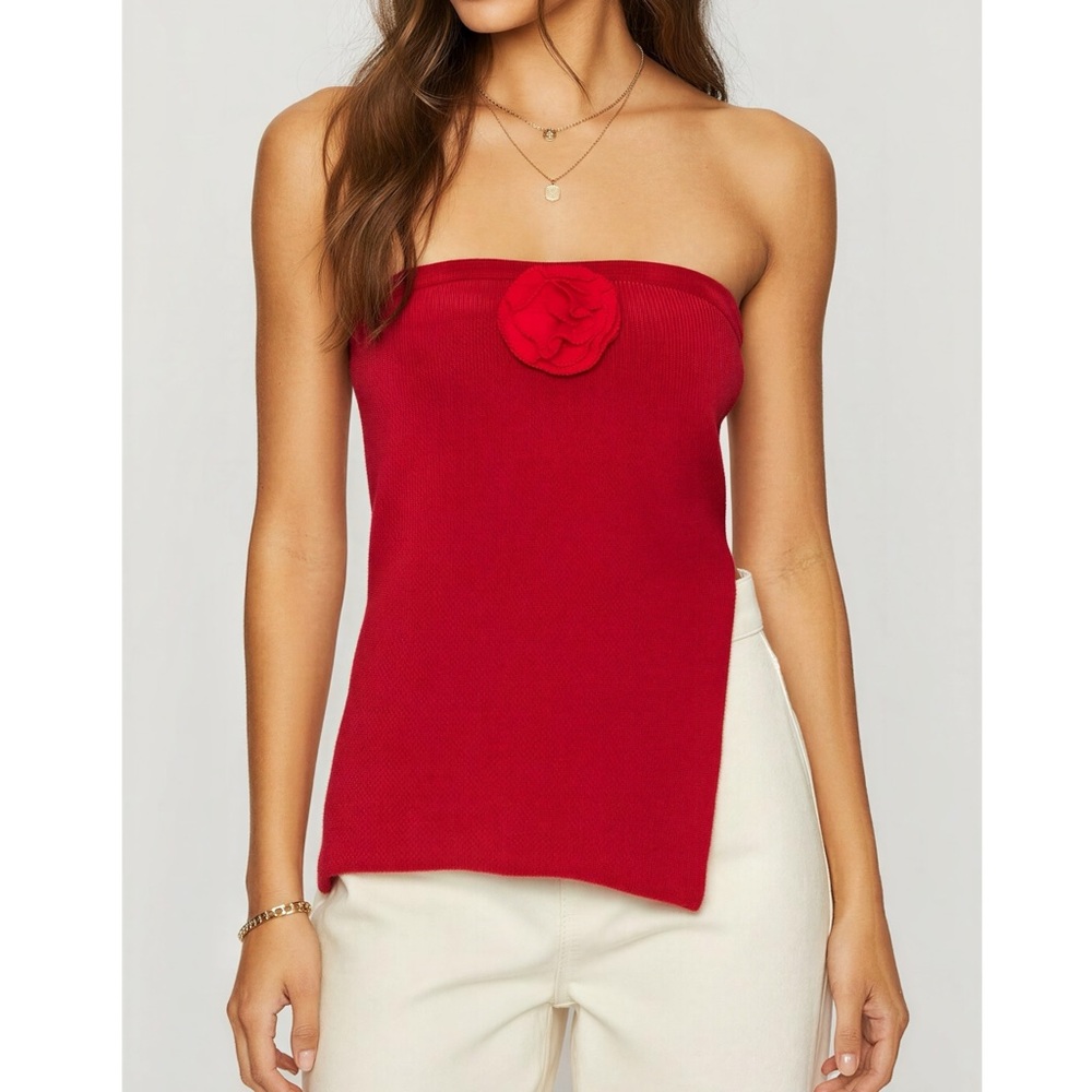 WITH JÉAN Belle Crushed Velvet Strapless Top, Red, Medium - Picture 2 of 11